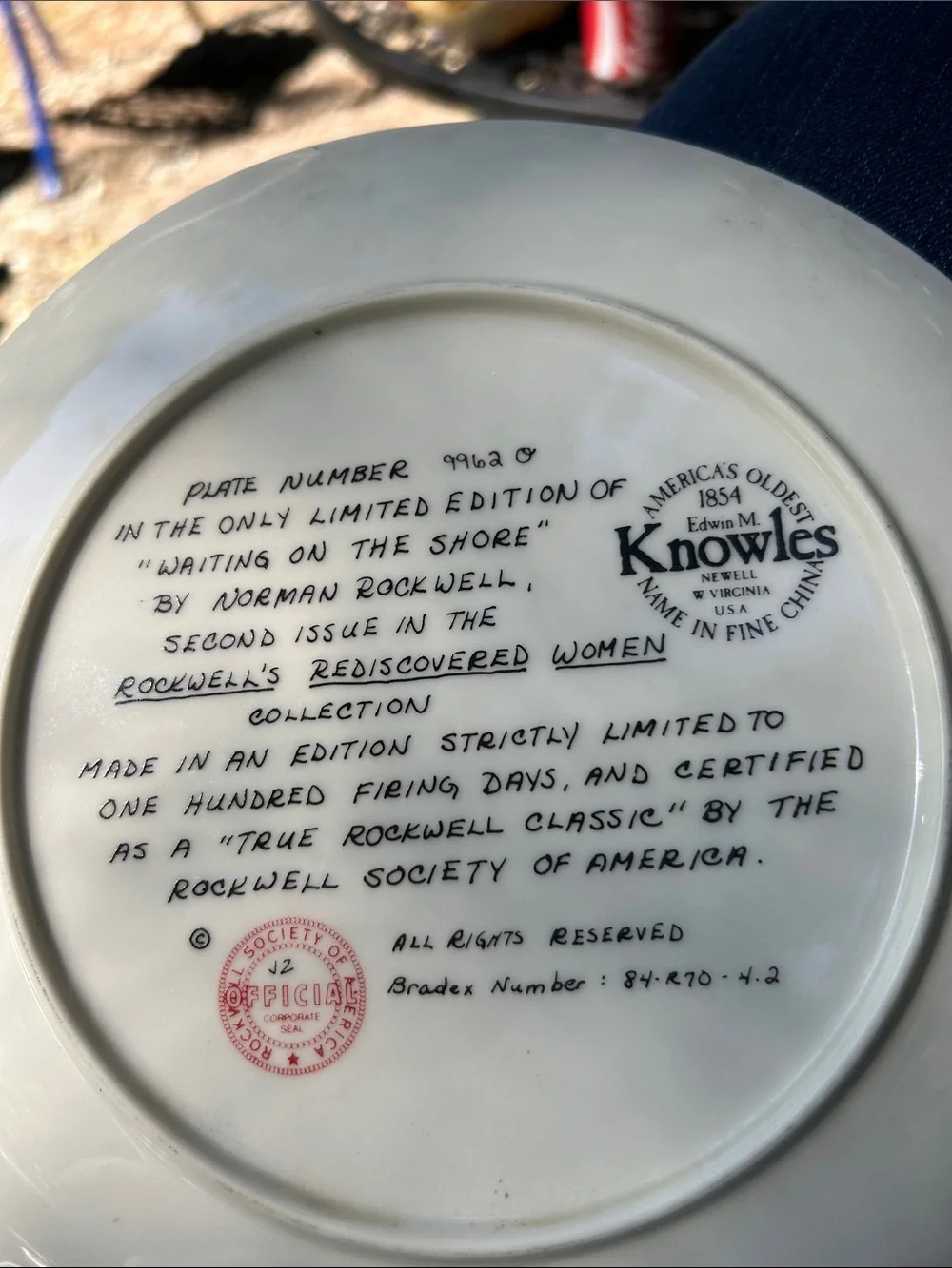 Norman Rockwell Round Decorative Plate in Blue, Gold, Brown and Cream